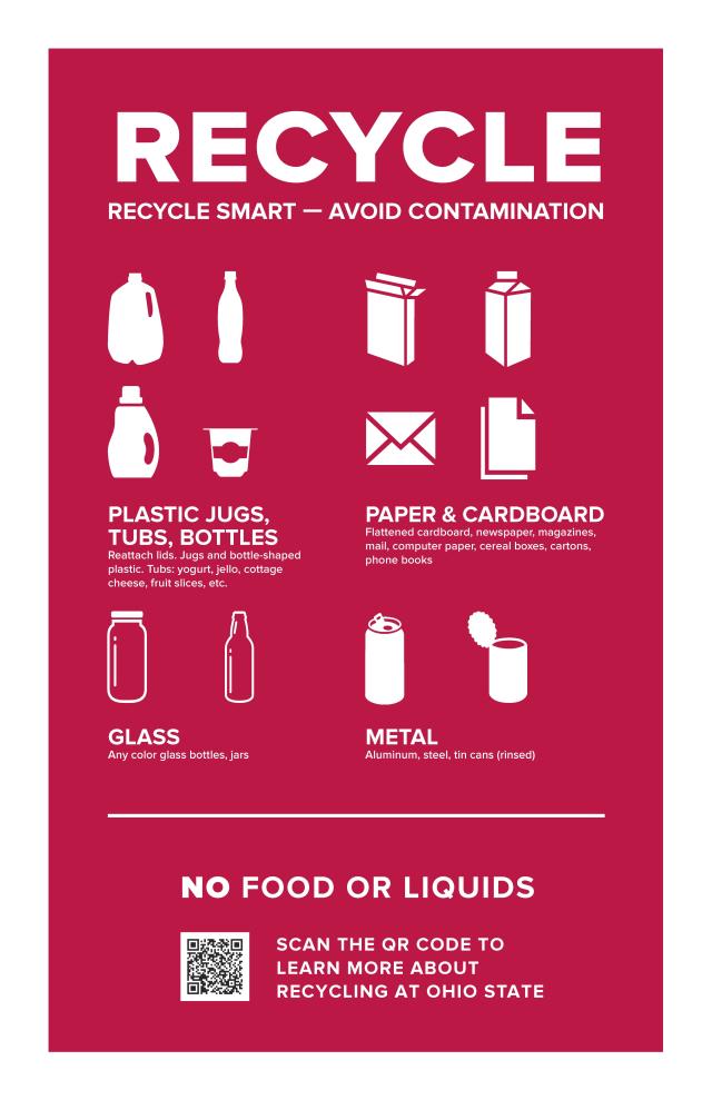 revised recycling instructions, what's recyclable on all of Ohio State's campuses